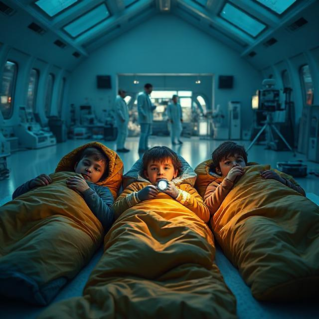 Image of kids sleeping in the atrium of the museum